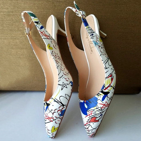 Women Pointed Toe Slingback Sandals Ankle Strap Kitten Heels