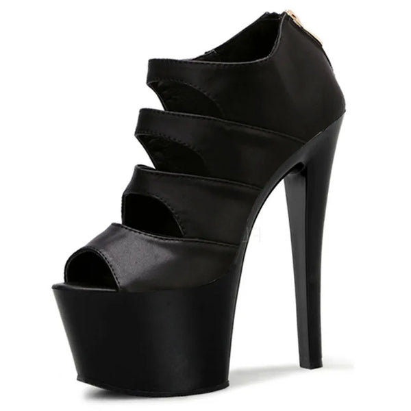 Sandalias de tacón de aguja ahuecadas con boca de pez sexy de 17 cm y zapatos de novia blancos para boda