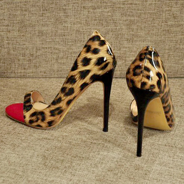 Sandalias con punta abierta y estampado de leopardo para mujer, tacones altos de 12 cm