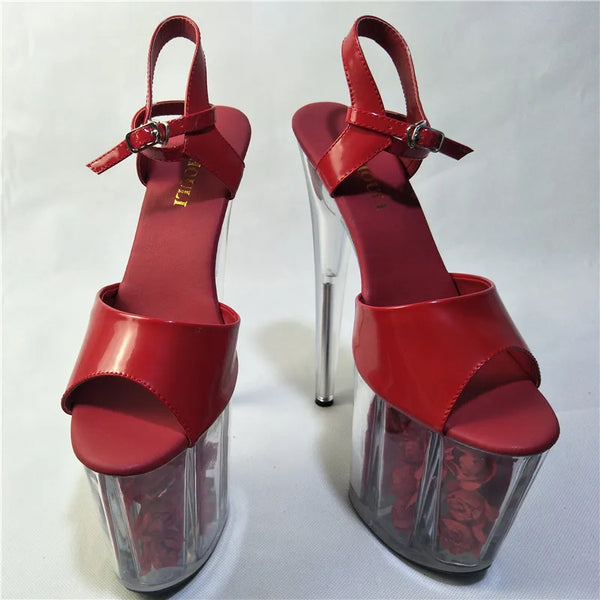 Sandalias romanas con plataforma de cristal transparente y rosa de 8 pulgadas