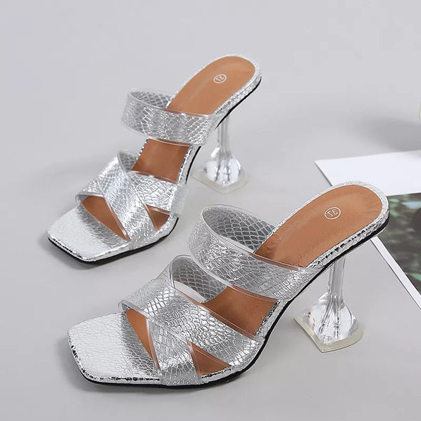 Fashion Square  Silver Snake Print Womens Slippers Sandals