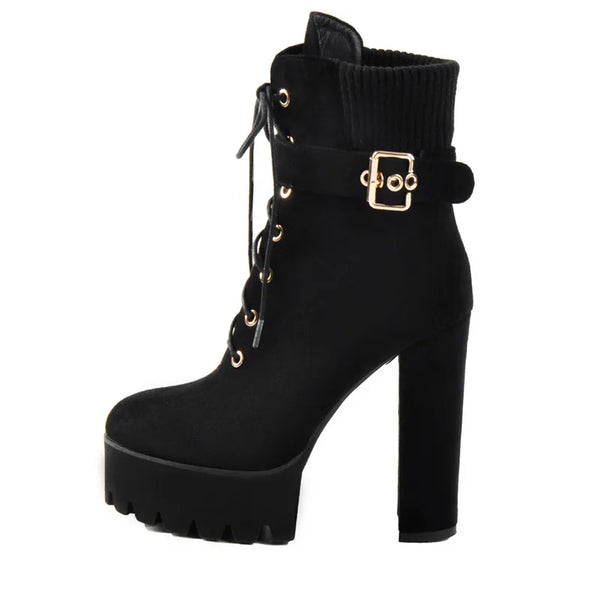 Botines de plataforma con tacón alto y grueso para mujer