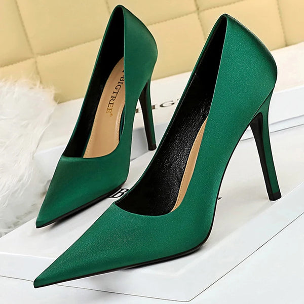 Woman Pumps Silk Ladies Shoes High Heels Spring New Stiletto Heels Party Shoes