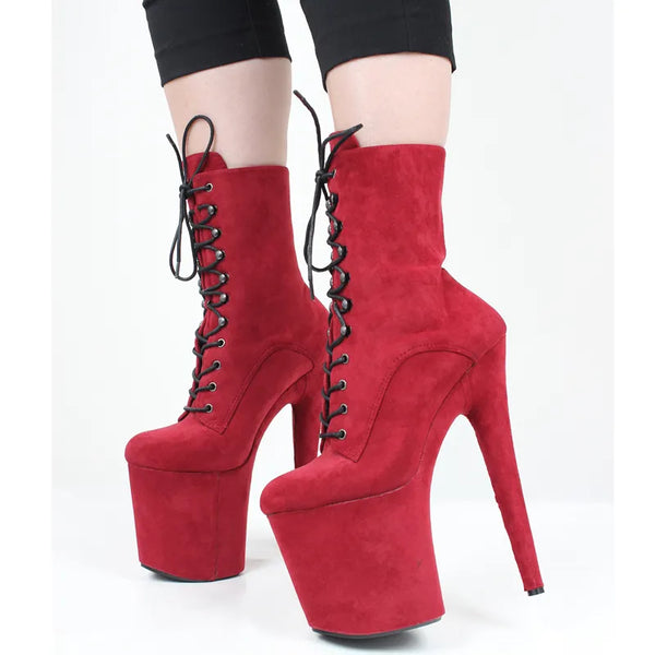 Botas altas de ante de 20 cm con punta redonda y tacones altos para pole dance