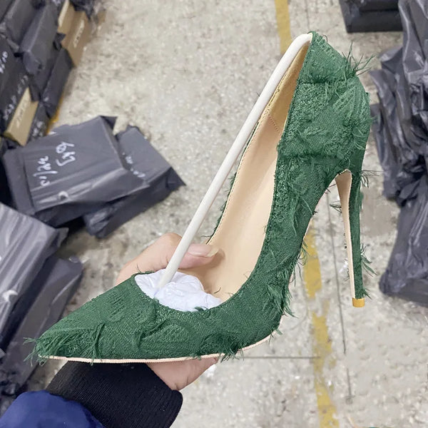 Tacones altos de mujer de 12cm con borlas y flecos