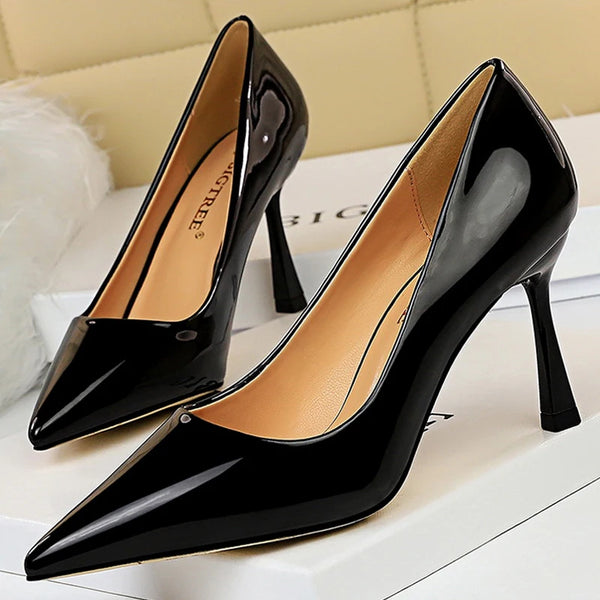 Patent Leather  Pumps Pointed Toe Women Heels Stiletto Office Shoes