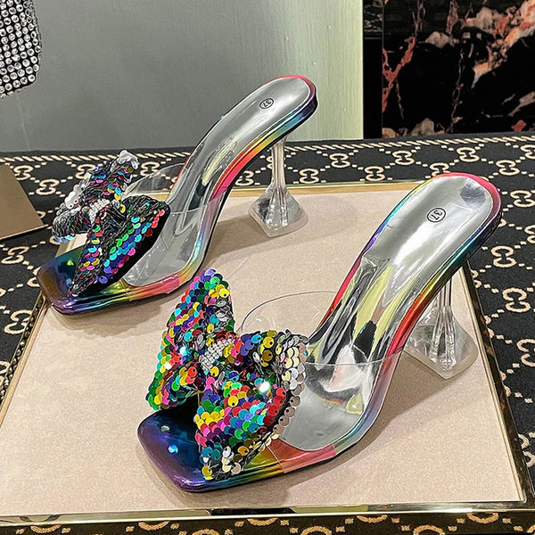 Transparent PVC Crystal Clear Heeled Women Slippers