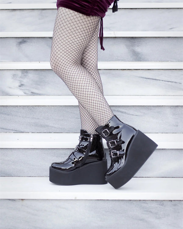Punk Platform  Black Patent Leather Ankle Boots