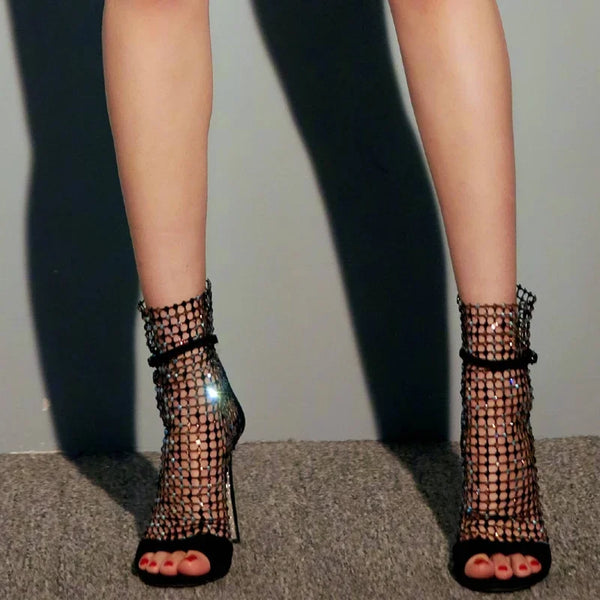 Autumn and Winter New Elastic Mesh Roman High Heels