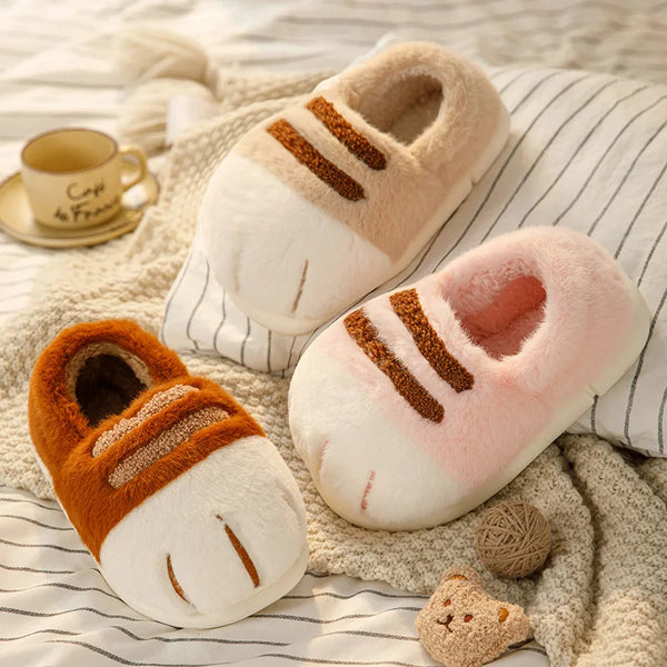 Flats Warm Plush Couples Cute cartoon cat winter Floor Slides Non-slip Shoes