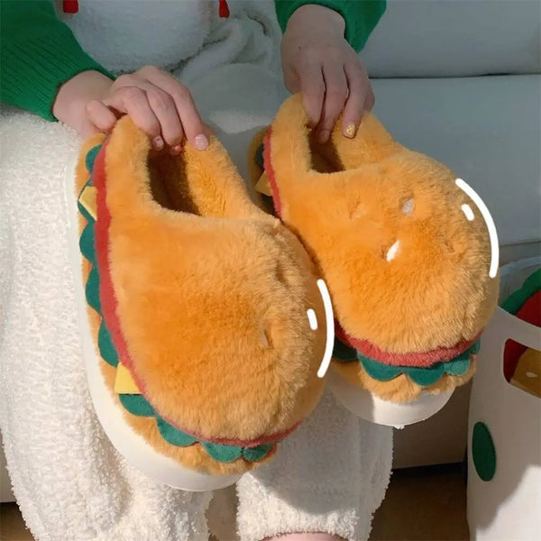 Cute Cartoon Hamburger Home Floor Platform Shoes