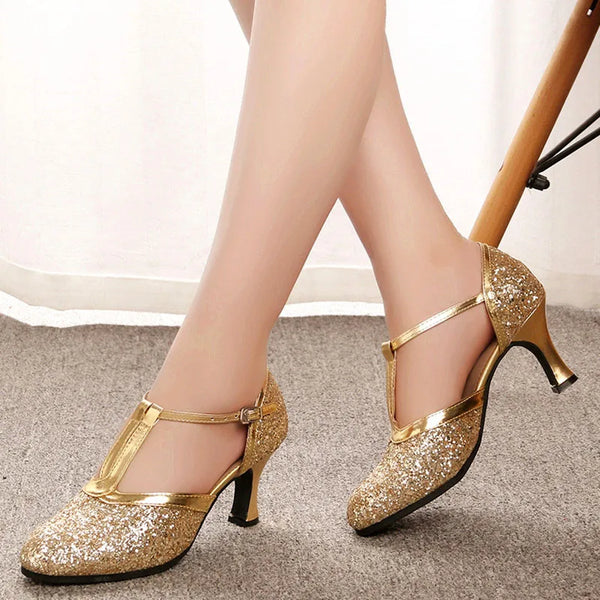 Gold Women Shoes Women Pumps Latin Dance Shoes heeled Low Heels
