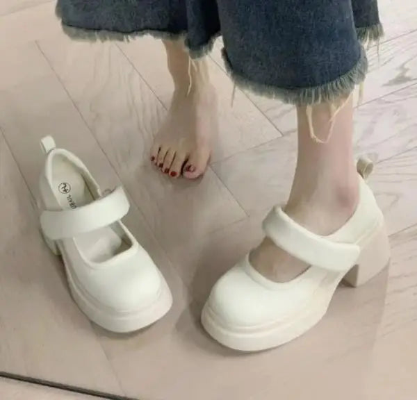 Round Toe Woman Mary Jane 3cm Heels Brief Pumps Basketball Platform Sandals