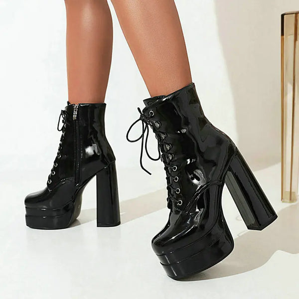Winter Women Ankle Boots Platform Square High Heel Ladies Ankle Boots