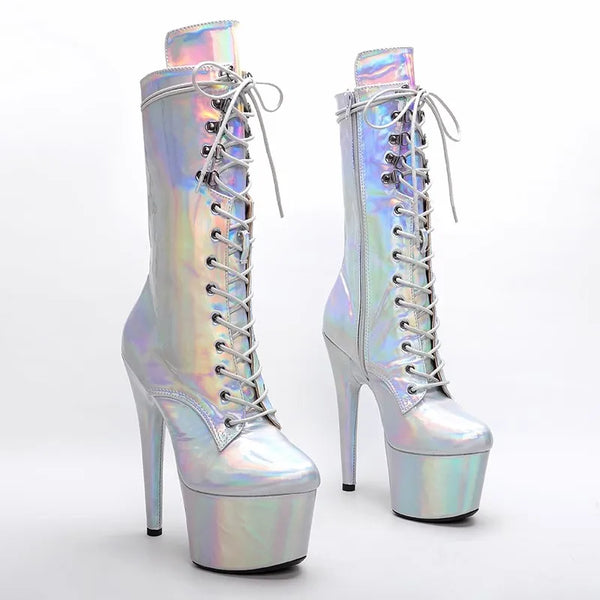 Botas modernas de tacón alto para fiesta con plataforma para mujer de 17 cm/7 pulgadas