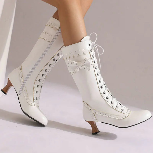 Spring Autumn Women Ankle Boots Round Toe Square Heel Ladies Short Boots PU Leather Cross Tied Zipper Fashion Women Shoes