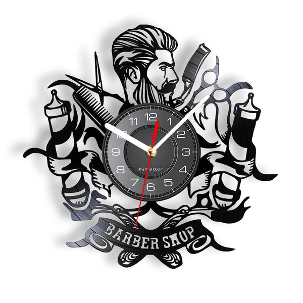 Reloj de pared de vinilo con diseño de peluquería y barbería, creativo, 3D, bricolaje, diseño moderno, de cuarzo, de lujo, para decoración del hogar.