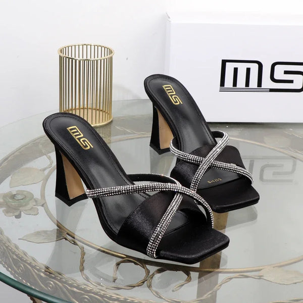 luxury designer shoes heels  new plus size slippers female rhinestone stilettos high heels