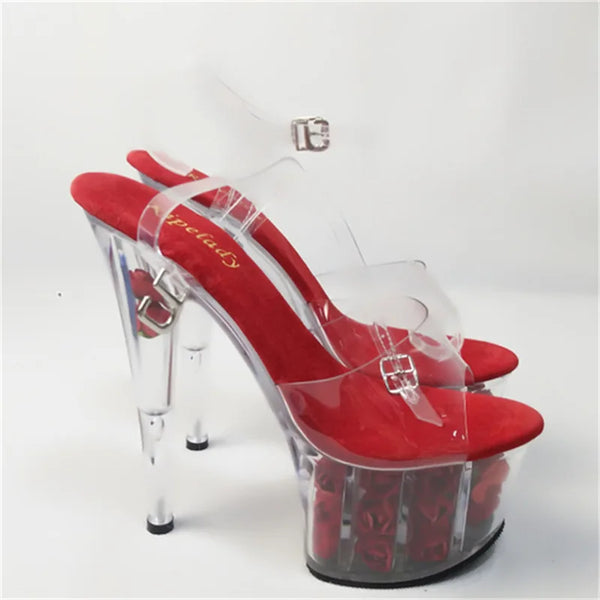 Women's Sandals Transparent Heels Stripper Shoes 17cm Stiletto