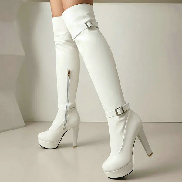 Over the Knee Boots Platform Square High Heel Ladies Long Boots
