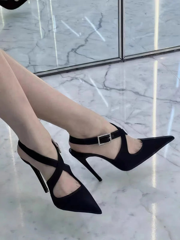 new style pointed toe toe cross with rhinestone slim heel high-heeled shoes