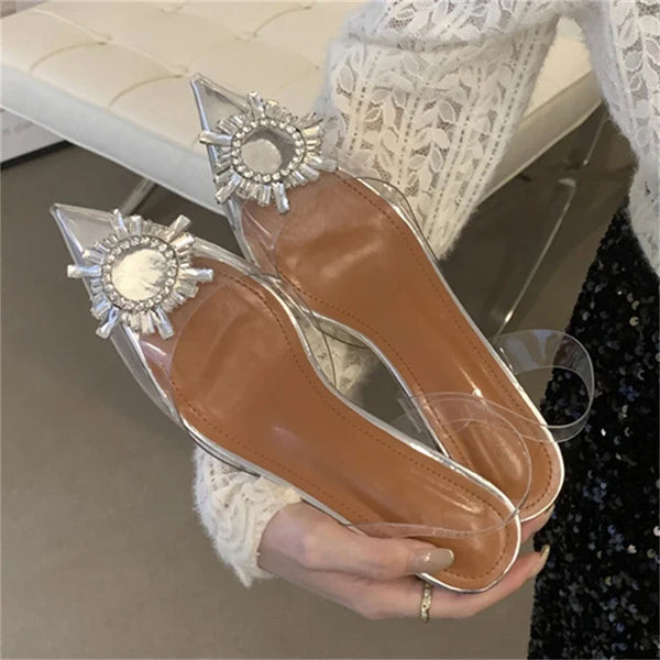 Fashion Pointed Toe Women's Pumps Crystal Shallow Mules Shoes