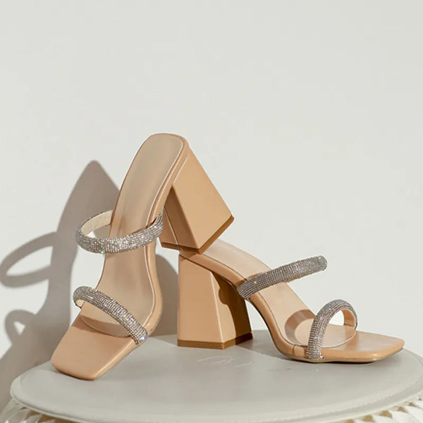 Fashion Glitter Silver Rhinestones Women Thick Heel