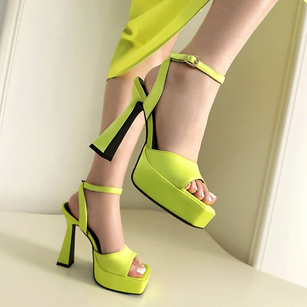High Heel Shoes Platform Square High Heel Ladies Sandals Microfiber High Quality Open Toe Buckle Women Shoes
