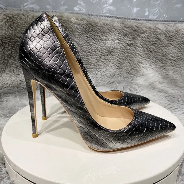 Luxury Silver grey high heels 12cm high heel narrow pointed high heels