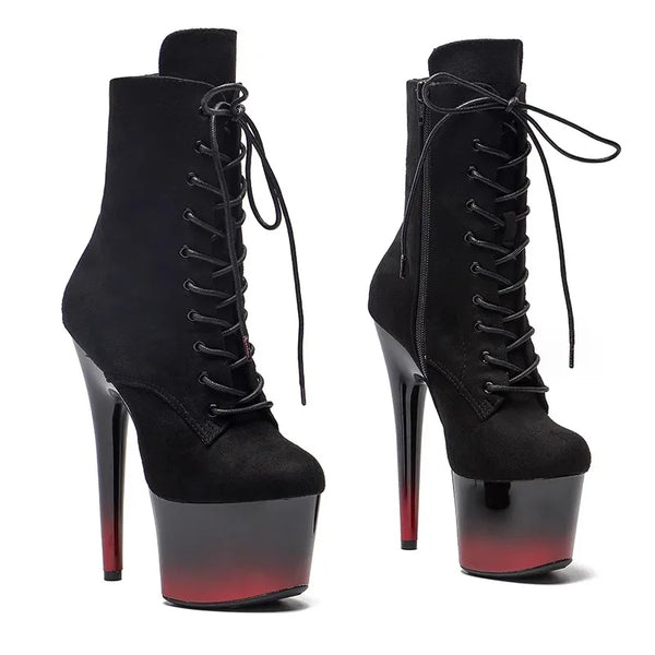 Botas modernas de tacón alto con plataforma para fiesta, de 17 cm/7 pulgadas, con parte superior de gamuza