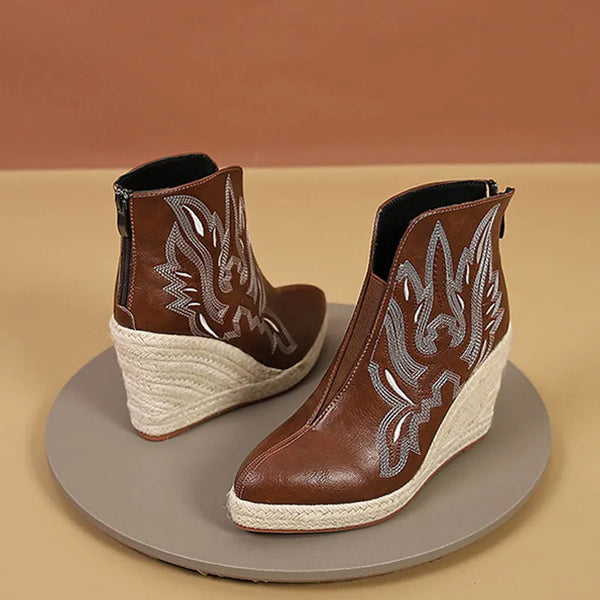 High Quality Handmade Straw Rope Weave Wedge Boots Women