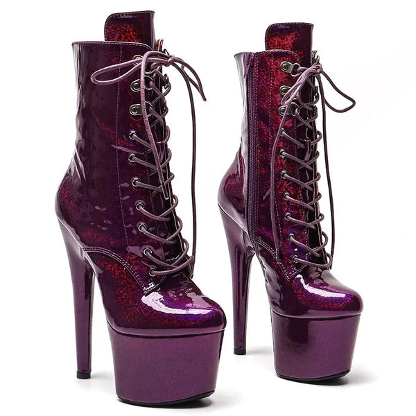 Nuevos tacones altos de fiesta con plataforma de 17 cm/7 pulgadas de PU para mujer