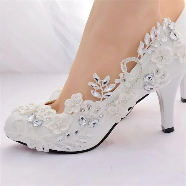 New White Wedding Bride Pumps High Heels
