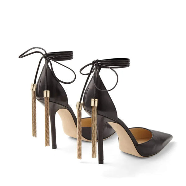 Fashionable Pointed Gold Strap Style Shallow High Heels Hollow Thin Heels