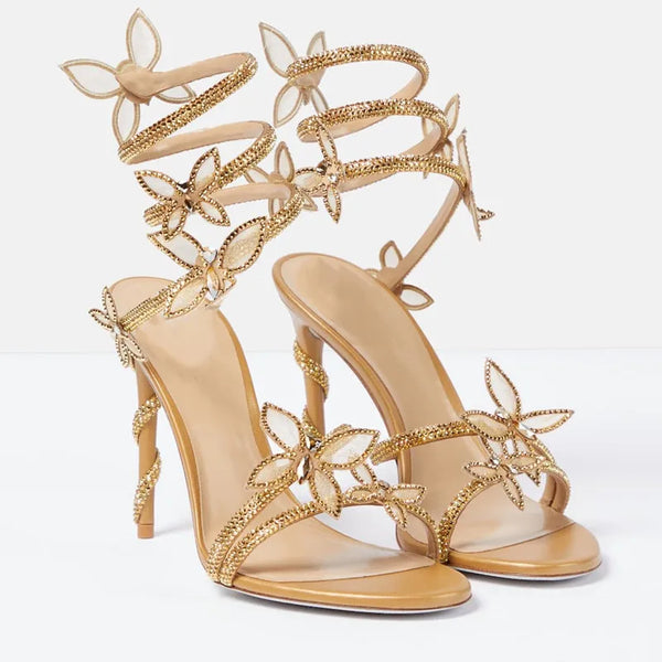 Luxury Crystal Embellished Butterfly Detail  Sandals