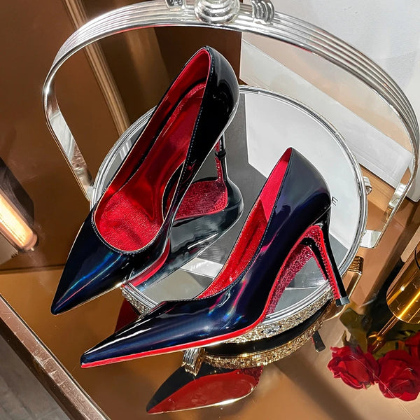 Diamond red sole black high heels for women