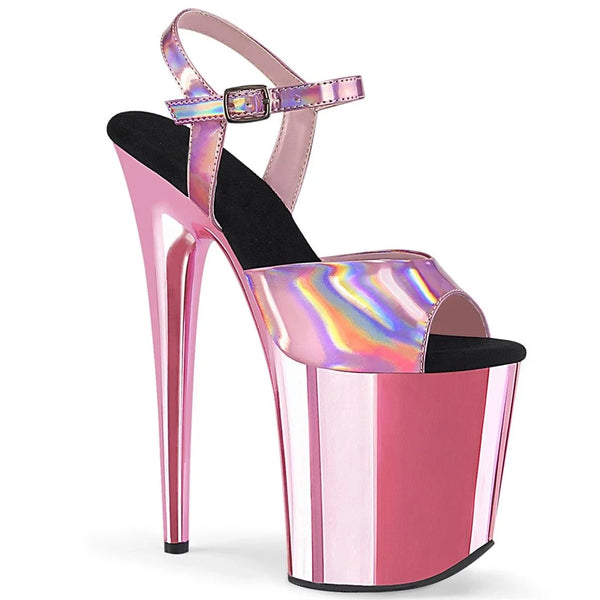 Sandalias de tacón alto de 8 pulgadas con parte superior transparente y tacones de aguja color caqui de 20 cm.