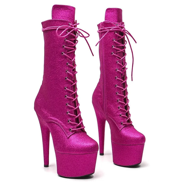Botas modernas de tacón alto con plataforma para fiesta de 17 cm/7 pulgadas para mujer