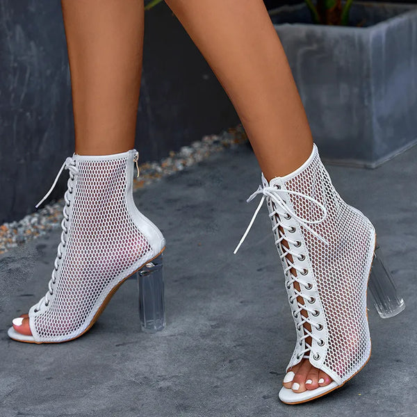 Spring Autumn Sexy Peep Toe Transparent High Heels Dance Shoes Ankle Boots