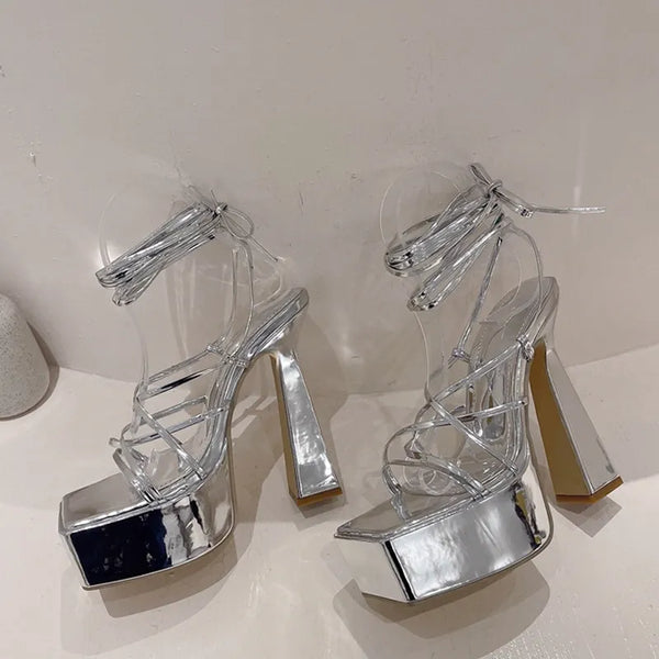 Summer Square Toe Ankle Strap Chunky Platform Sandals Women