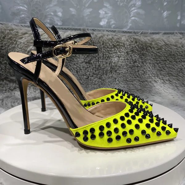 Moda Punta Remaches Puntiagudos Tacones Altos