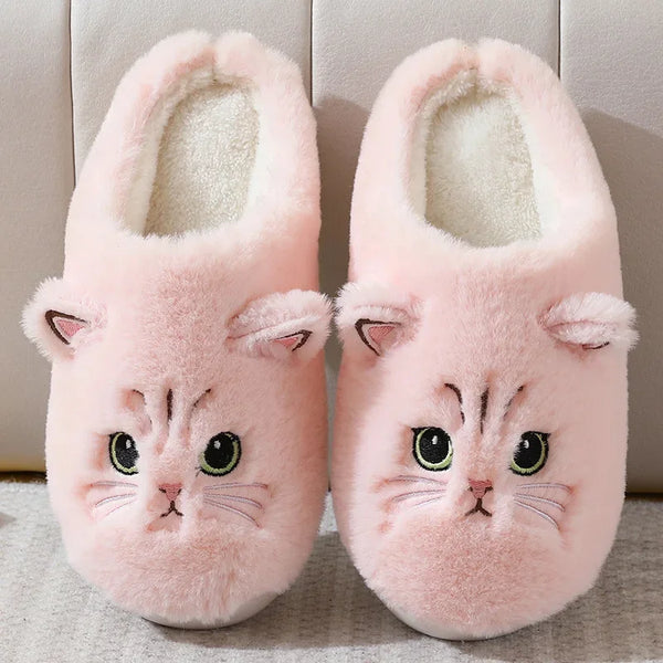 New Winter Women Lovely Cat Plush Slippers Warm Shoes