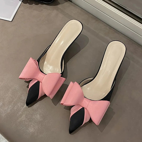 Fashion Pink Rhinestone Butterfly-Knot Women Pumps Slippers Sandals