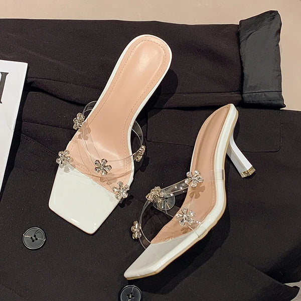 Fashion Crystal Flowers Designer Sandal PVC Transparen Shoes