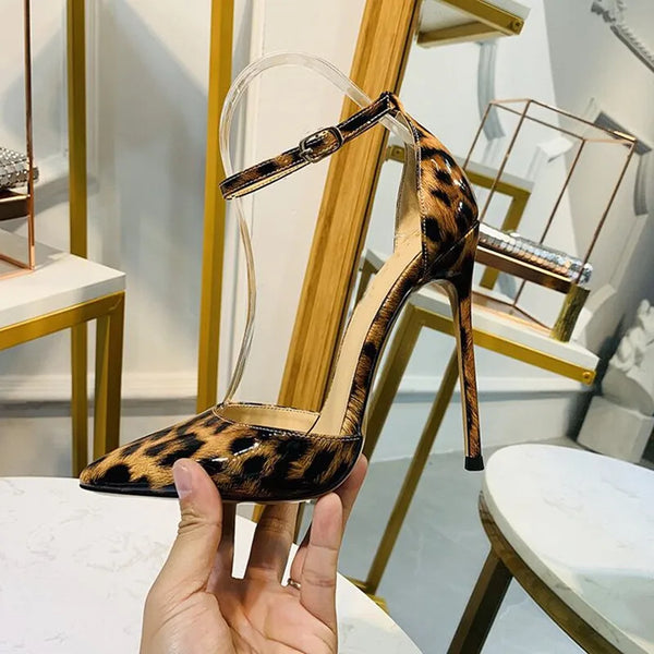 Sandalias de gladiador con estampado de leopardo para mujer, de 12 cm, con rayas sexis de moda