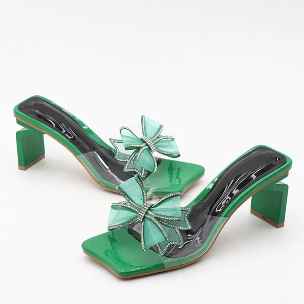 Transparent Slippers For Women Green Strange Low Square Heels