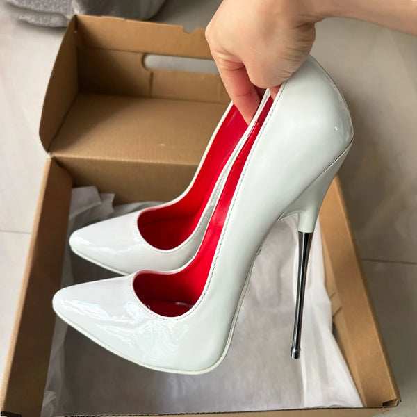16cm High Heels Pole Dancing Stage Performance Stilettos Shiny White Pumps