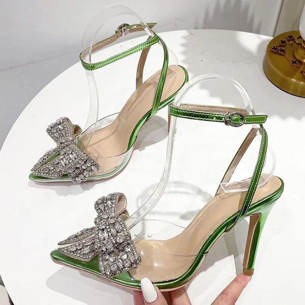 Summer Party Wedding Stripper High Heels Sexy Crystal Bowknot Pointed Toe Women Pumps