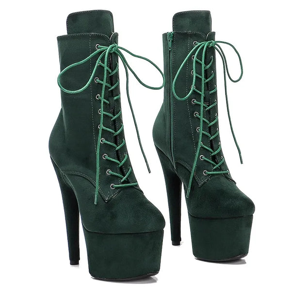 Botas modernas de tacón alto para fiesta con plataforma para mujer de 17 cm/7 pulgadas
