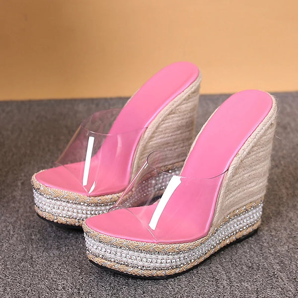 Summer PVC Transparent Shoes For Women Wedges Slippers